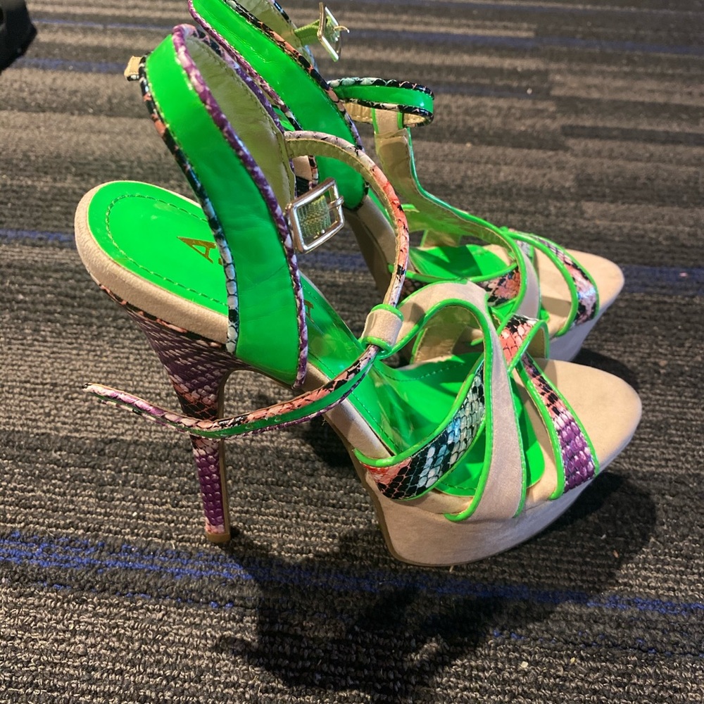 Alba Electric Green/Multicolor Snake Print Heels